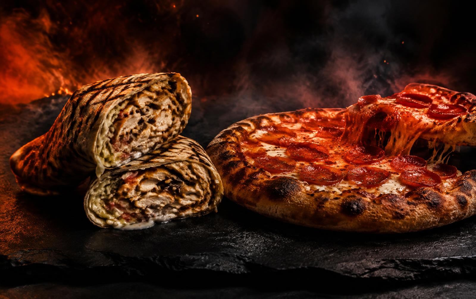 Chicken shawarma and pepperoni pizza at Zeeks Uyo